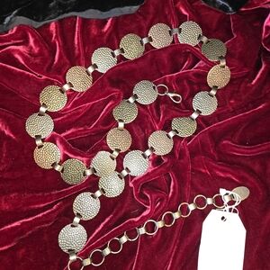 Vintage Hammered Disc Chain Belt Lobster Clasp Adjustable Statement Belt